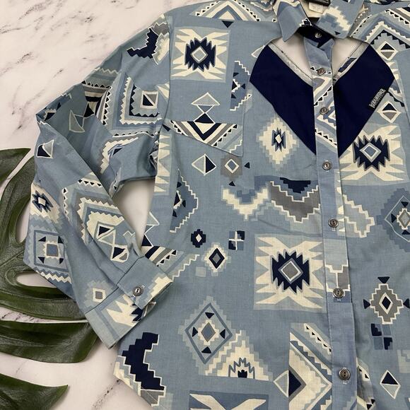 Rough Rider Womens Vintage 90s Western Shirt Size XL Blue White Cutouts Country - Picture 4 of 14
